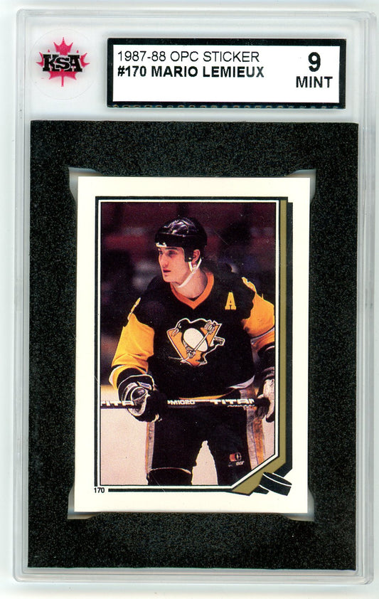 1987/88 OPC O-Pee-Chee Mario Lemieux #170 Graded Sticker Card KSA 9