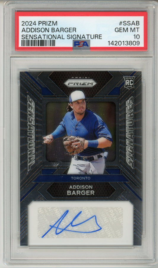 2024 Prizm Addison Barger Sensational Signature Graded Autograph Rookie Card PSA 10 POP 4