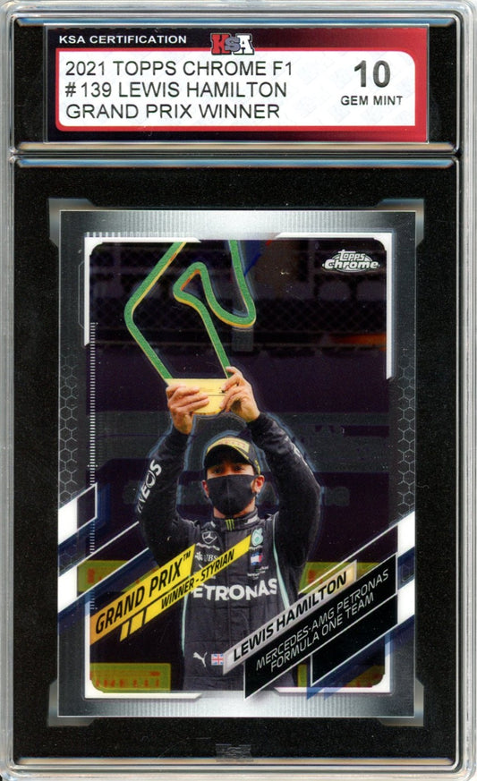 2021 Topps Chrome F1 Formula 1 Lewis Hamilton Grand Prix Winner #139 Graded Card KSA 10