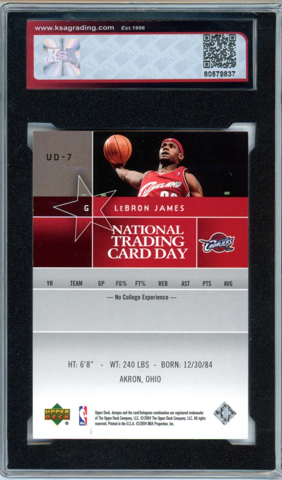 2004 Upper Deck LeBron James National Trading Card Day Graded Basketball Card KSA 9