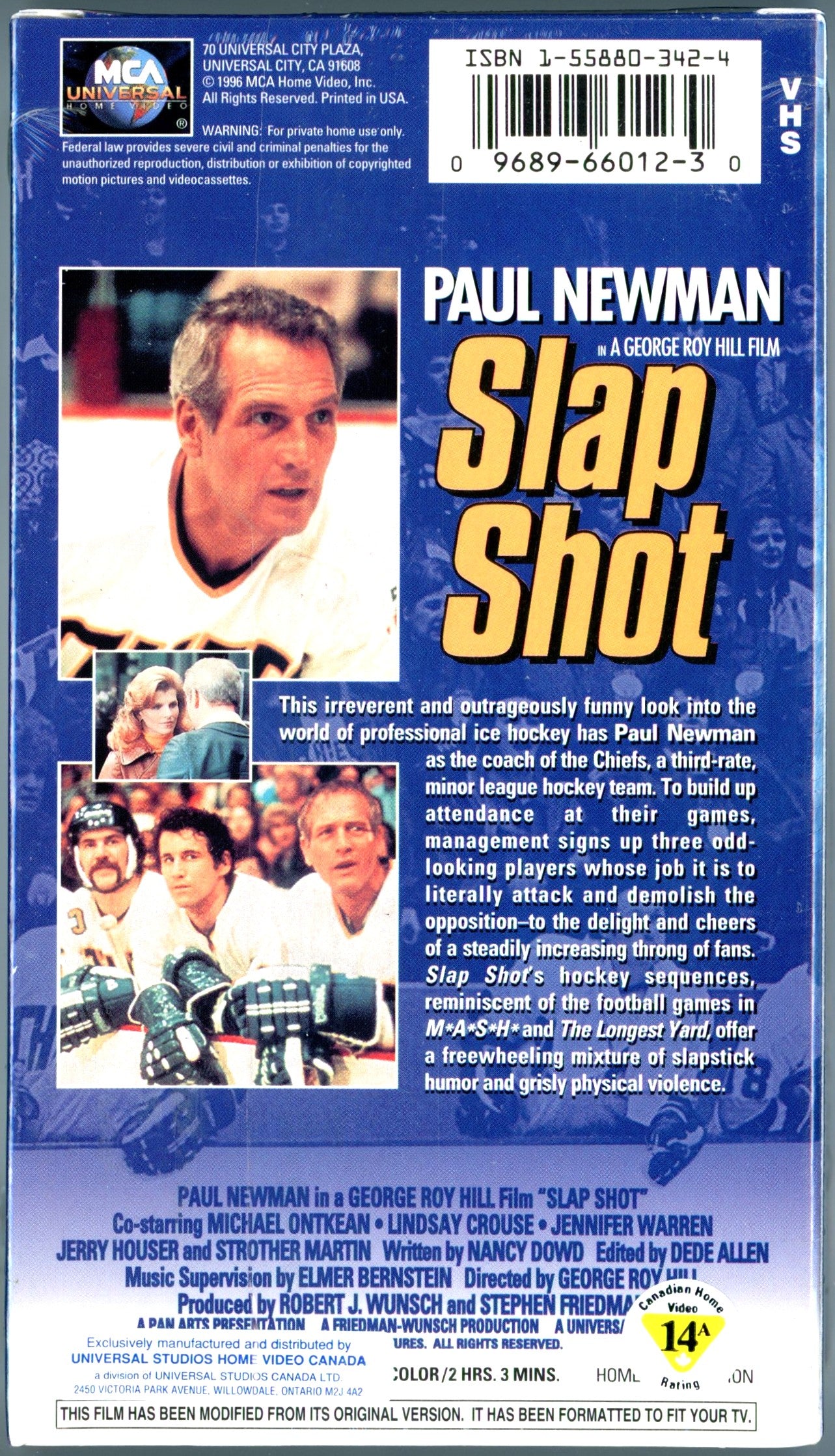 1996 Paul Newman in a George Roy Film "Slap Shot" Vintage VHS Tape Factory Sealed Hockey Movie