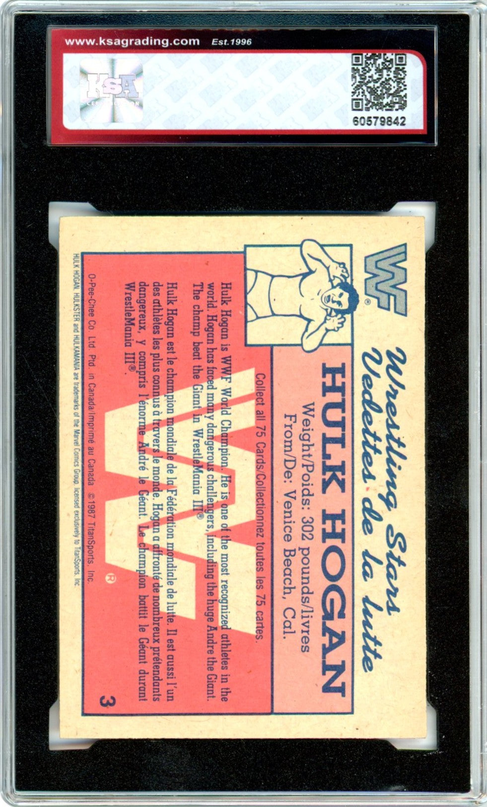 1987 OPC O-Pee-Chee WWF Hulk Hogan Wrestling Stars Graded Card KSA 6.5