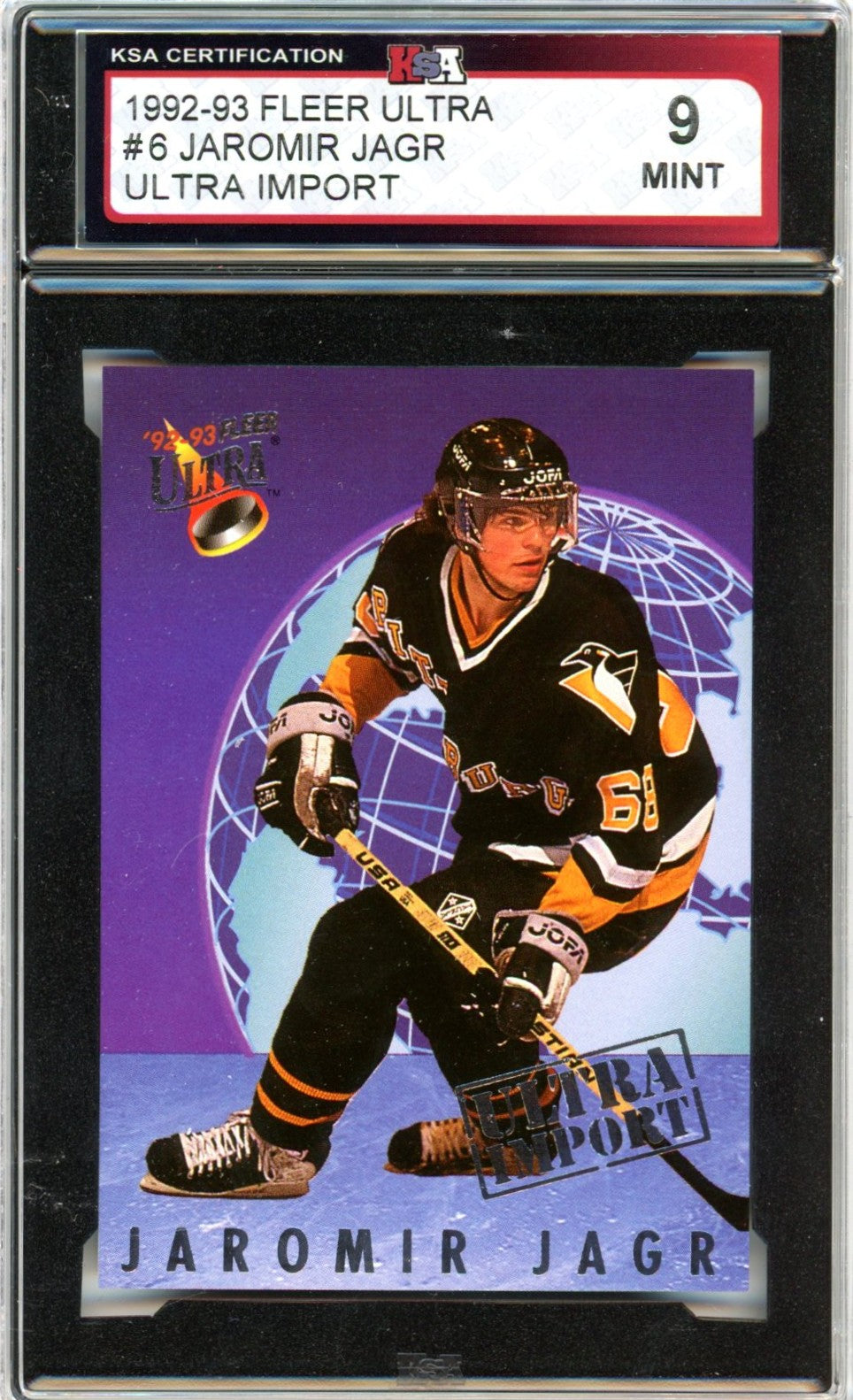 1992/93 Fleer Ultra Jaromir Jagr Ultra Import #6 Graded Hockey Card KSA 9