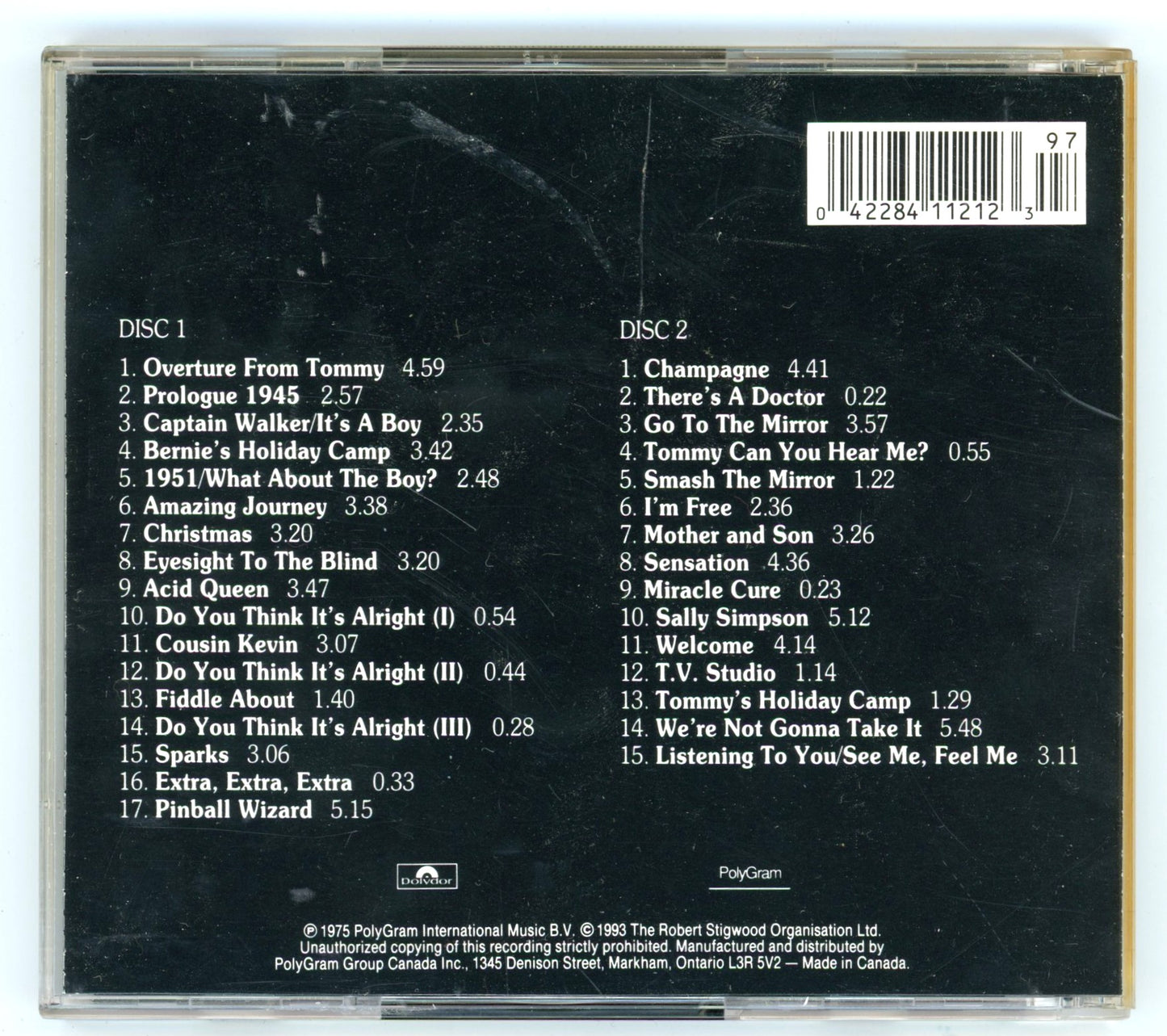 The Who's Tommy The Movie (1975) Motion Picture Soundtrack Vintage CD 2-Disc Set