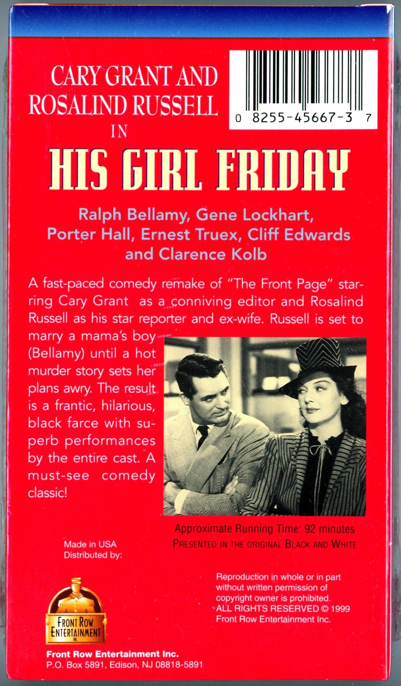 1999 His Girl Friday (1940) Cary Grant Rosalind Russell Vintage VHS Tape Sealed