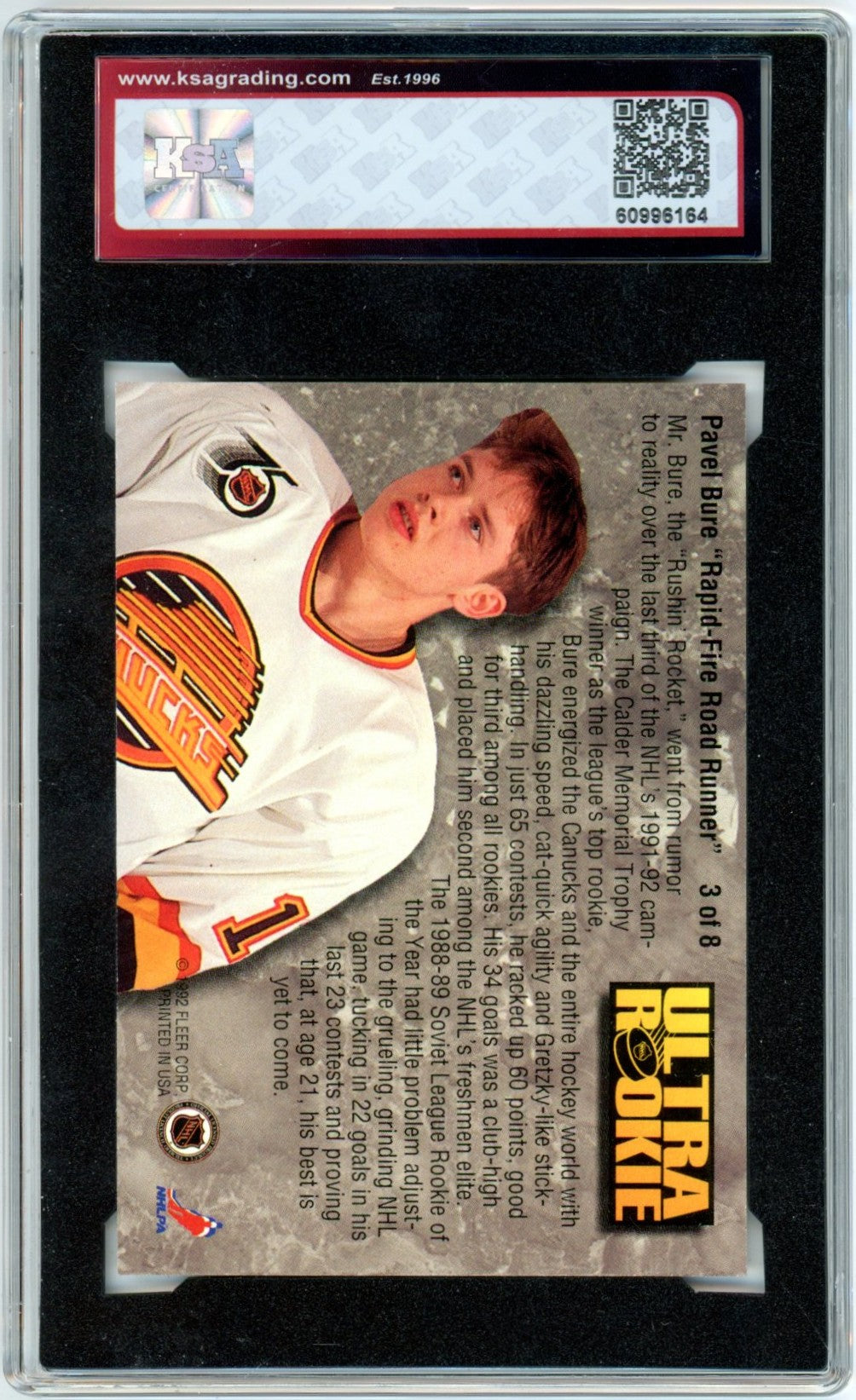 1992/93 Fleer Ultra Pavel Bure Ultra Rookie #3 Graded Hockey Rookie Card KSA 9
