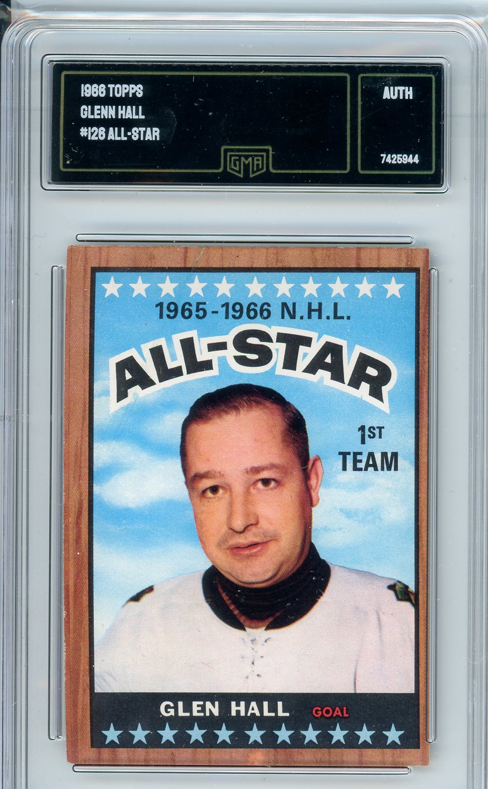 1966 Topps Glenn Hall #126 All-Star Hockey Card GMA Authenticated