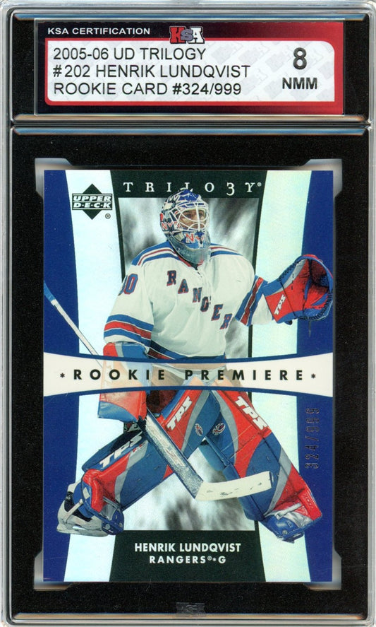 2005/06 Upper Deck Trilogy Henrik Lundqvist #202 /999 Graded Rookie Card KSA 8