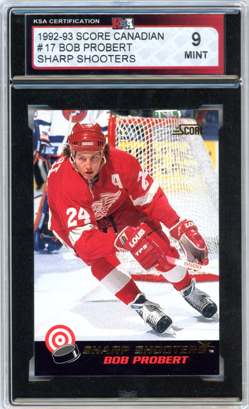 1992/93 Score Canadian Bob Probert Sharp Shooters #17 Graded Hockey Card KSA 9