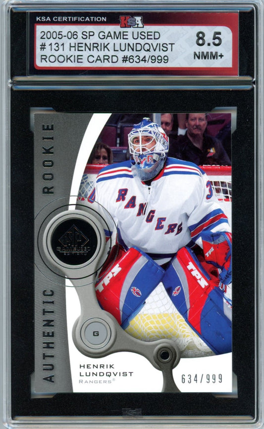 2005/06 SP Game Used Henrik Lundqvist #131 /999 Graded Rookie Card KSA 8.5