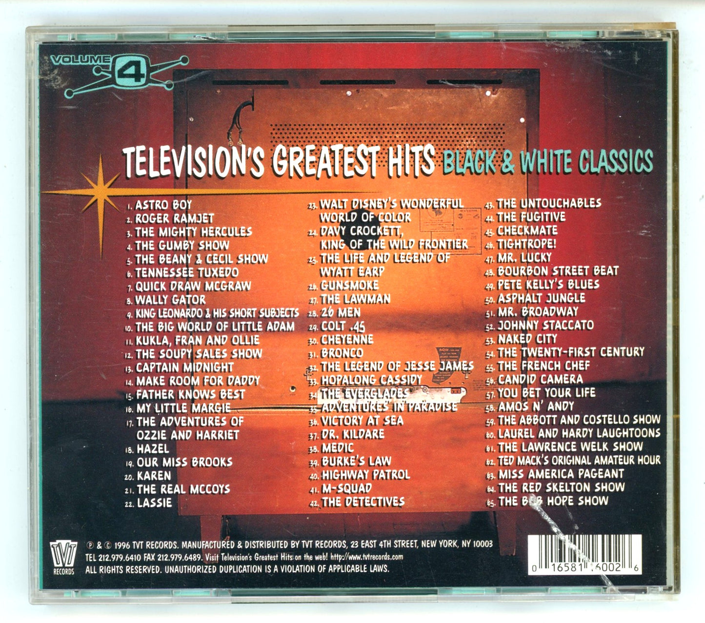 Television's Greatest Hits: Black and White Classics Volume 4 TV Show Theme Songs Vintage CD