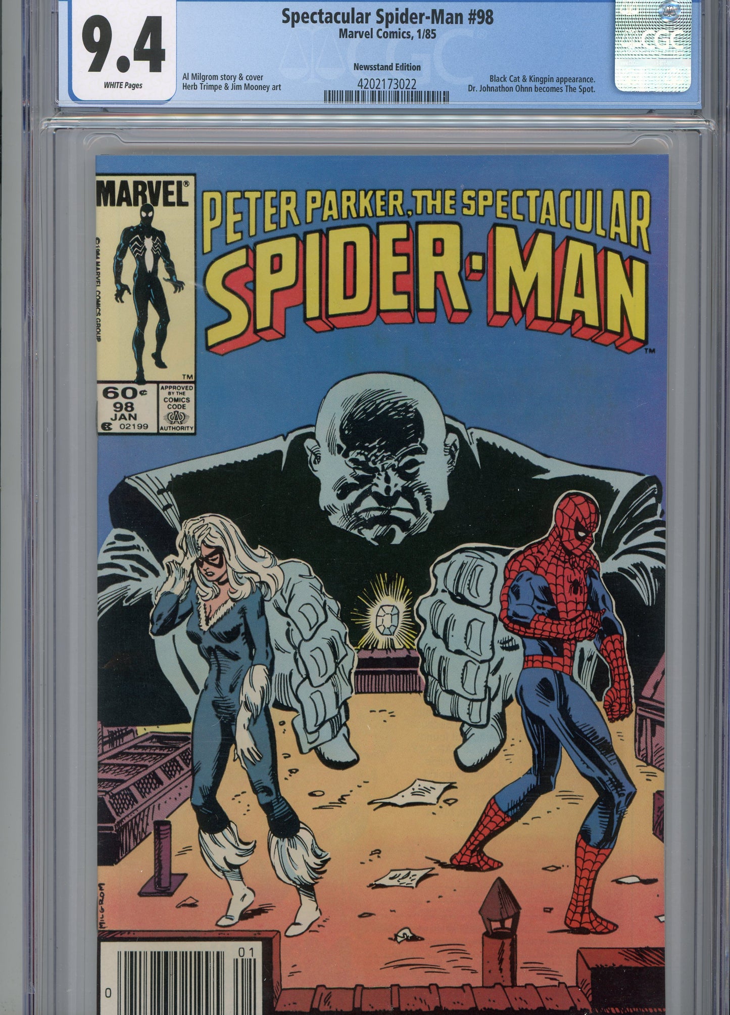 1985 Spectacular Spider-Man #98 Graded Comic Book Al Milgram Cover CGC 9.4