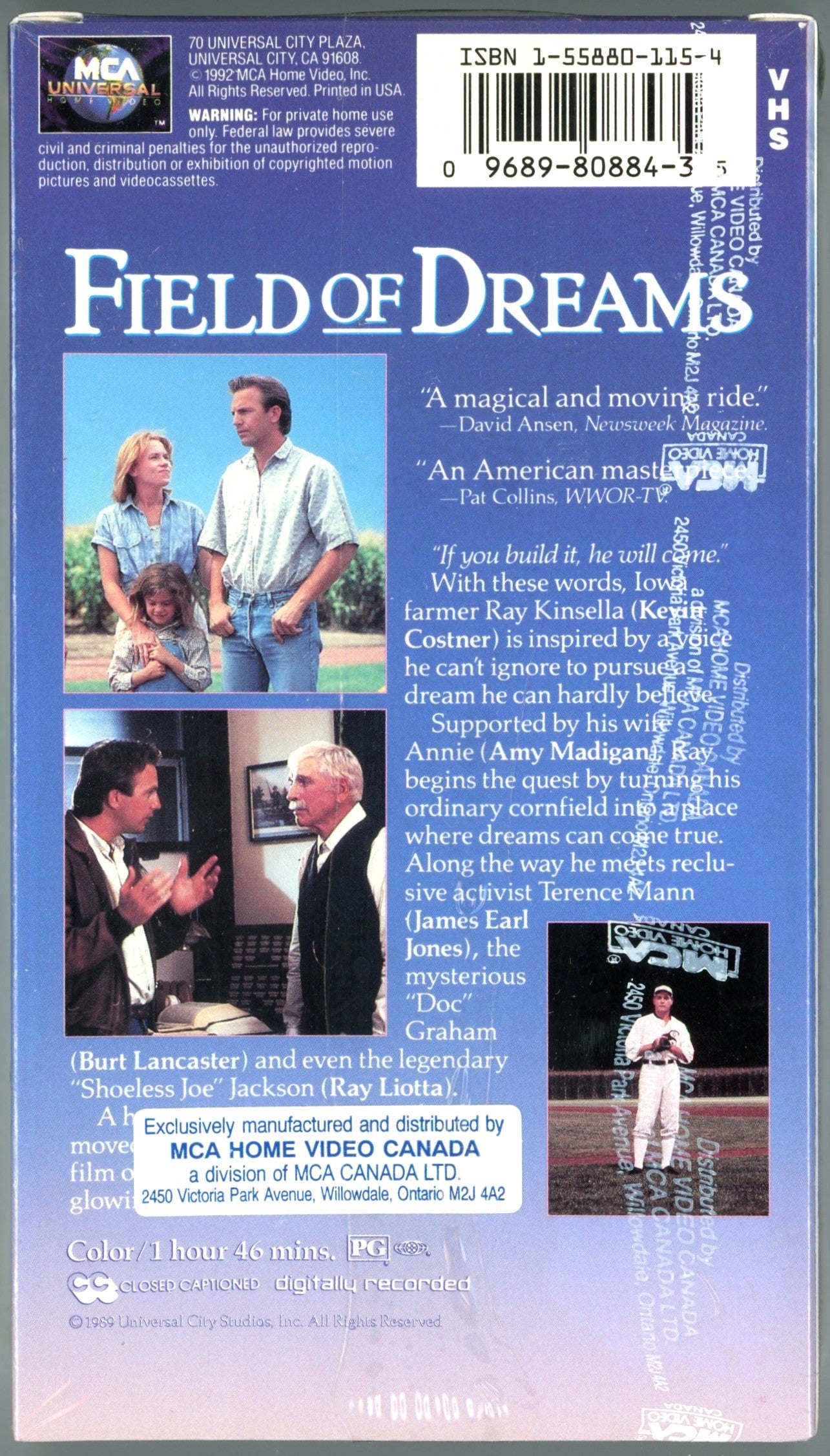 1992 Field of Dreams (1989) Kevin Costner Vintage VHS Tape Sealed