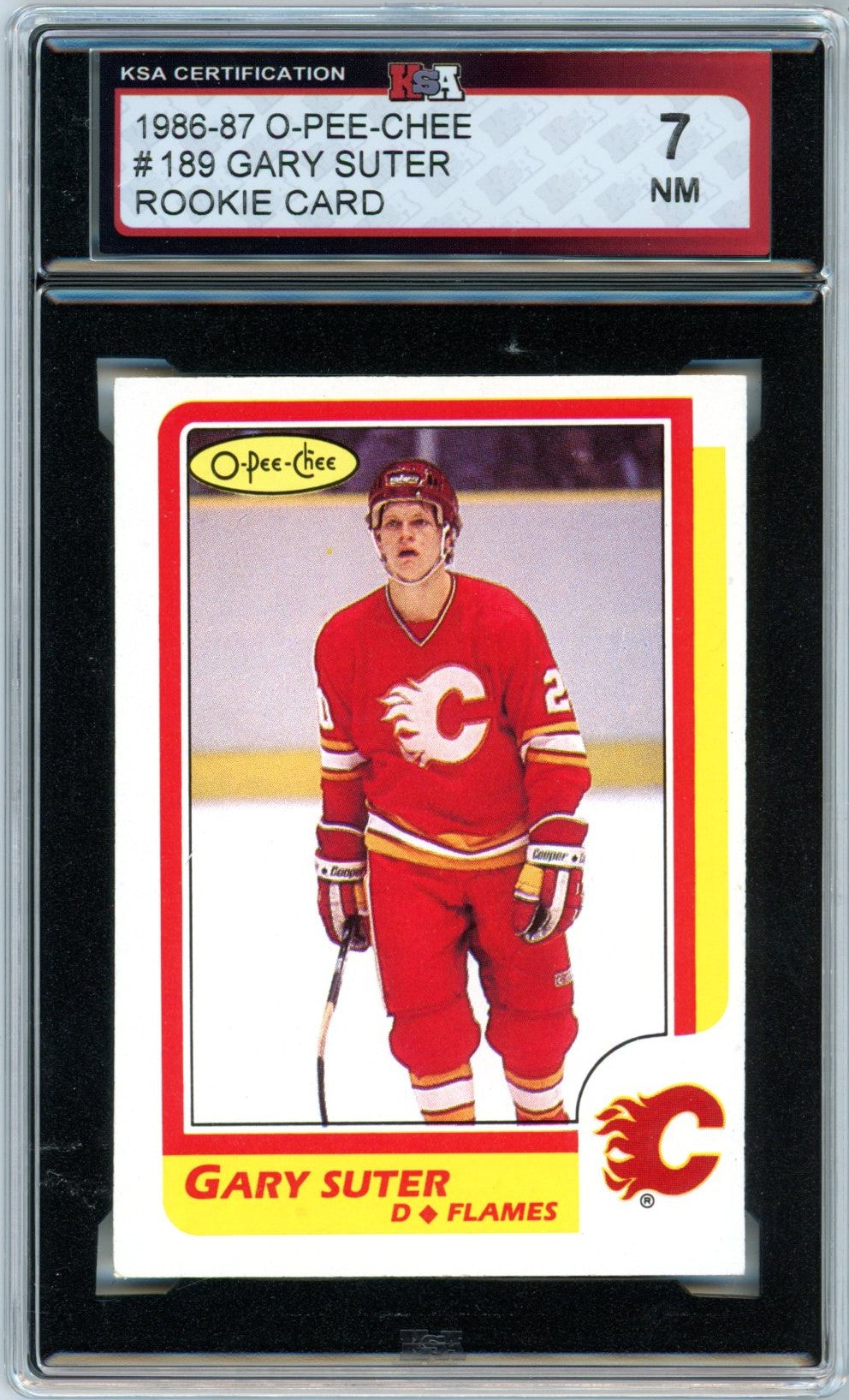 1986/87 OPC O-Pee-Chee Gary Suter #189 Graded Hockey Rookie Card KSA 7
