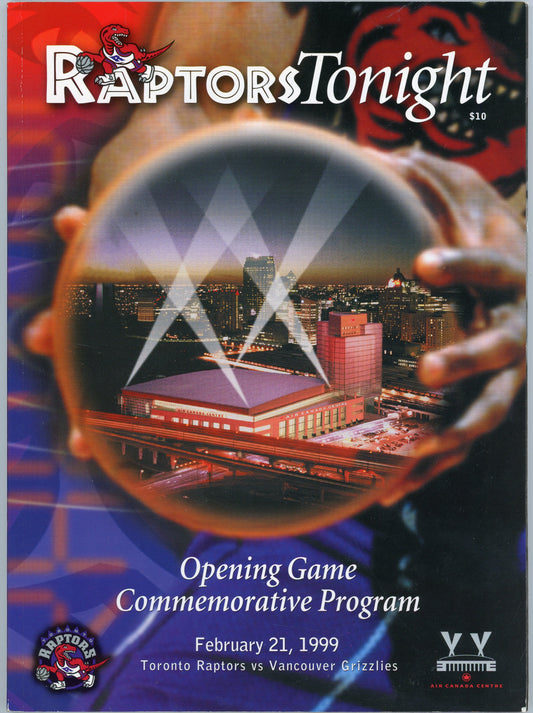 1999 Raptors Tonight Opening Game Commemorative Program Toronto Raptors vs. Vancouver Grizzlies