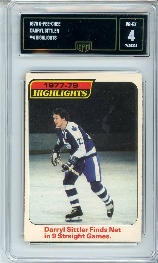 1978 OPC Darryl Sittler #4 Highlights Hockey Card GMA 4