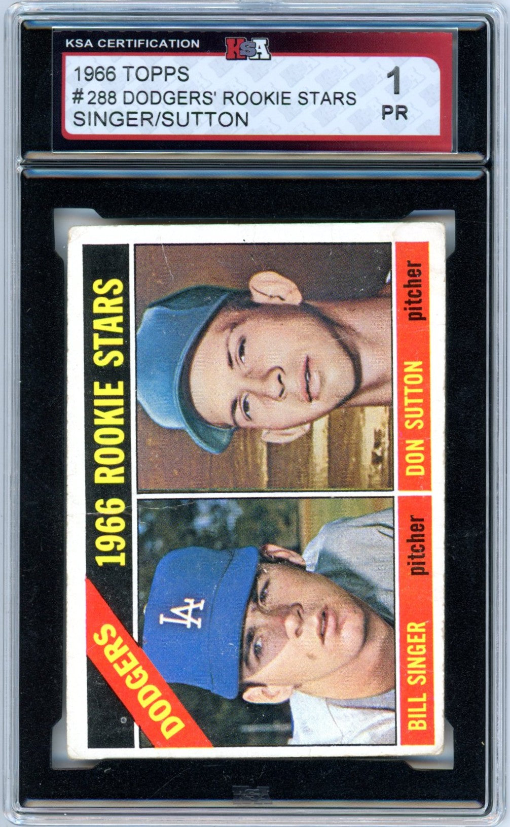 1966 Topps Dodgers Rookie Stars Singer / Sutton Graded Rookie Card #288 KSA 1