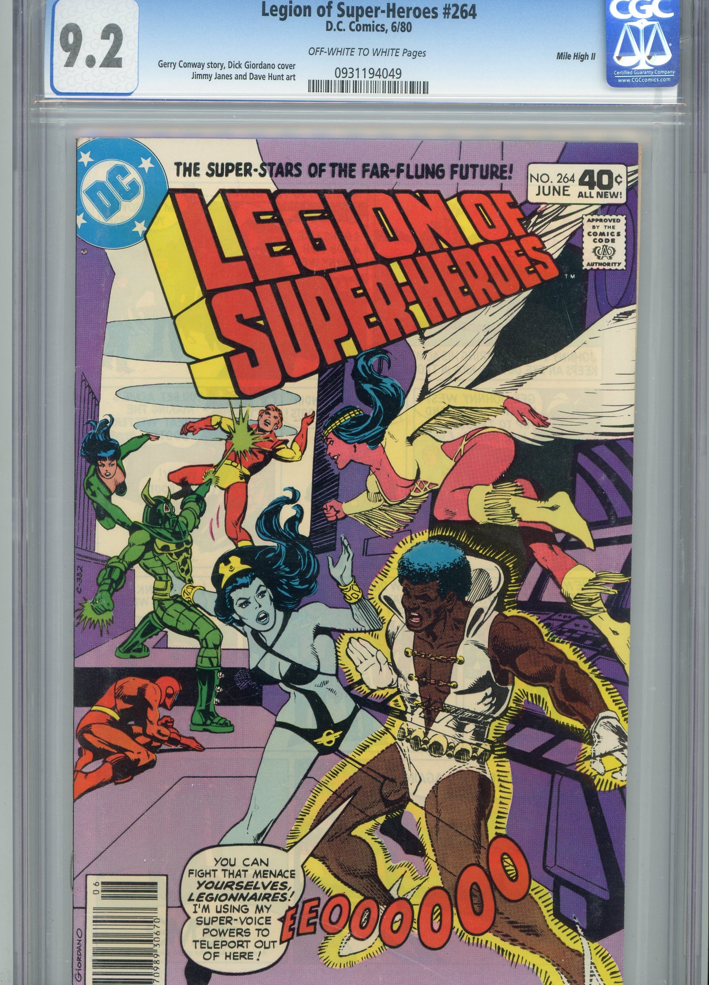 1980 Legion of Super-Heroes #264 Graded Comic Book Dick Giordano Cover CGC 9.2