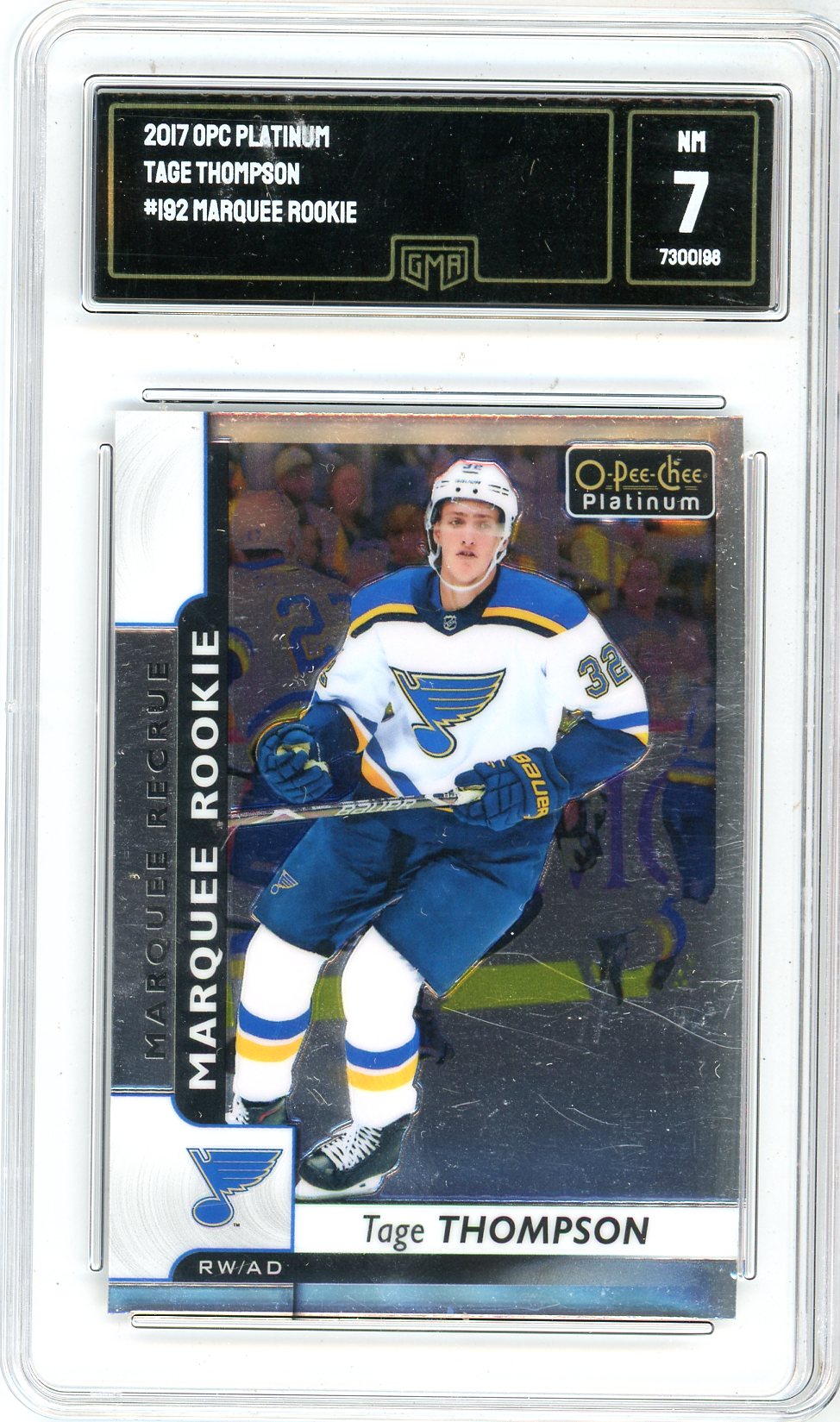 2017 O-Pee-Chee Platinum Tage Thompson Graded Rookie Card #192 GMA 7