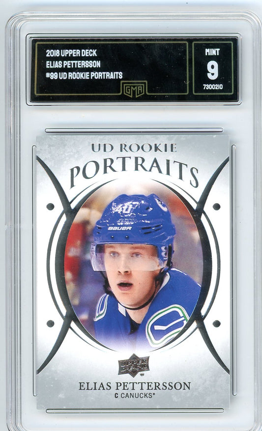 2016 Upper Deck Elias Pettersson Graded Card #99 UD Rookie Portraits GMA 9