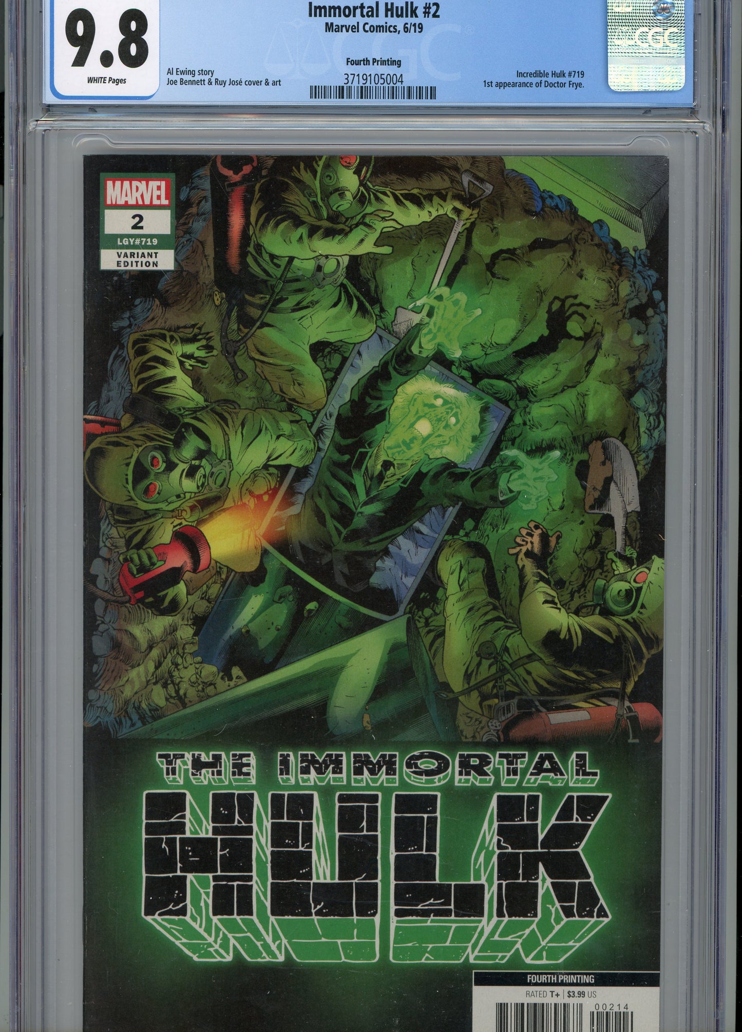 2019 Immortal Hulk #2 Graded Comic Book Joe Bennett & Ruy Jose Cover CGC 9.8