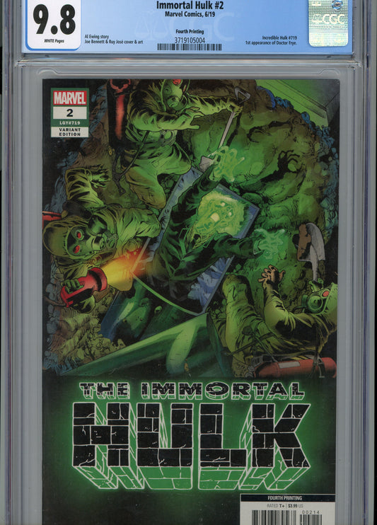 2019 Immortal Hulk #2 Graded Comic Book Joe Bennett & Ruy Jose Cover CGC 9.8