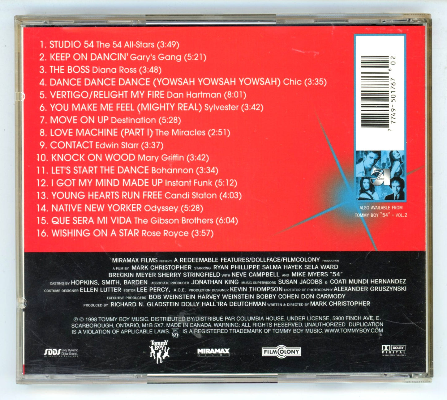 54 (1998) Motion Picture Soundtrack Volume 1 Vintage CD