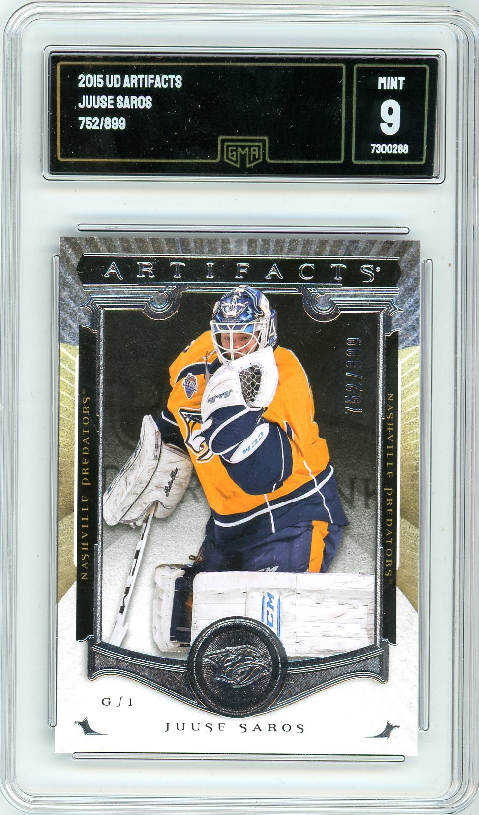 2015 Upper Deck Artifacts Juuse Saros Graded Card 752/899 GMA 9