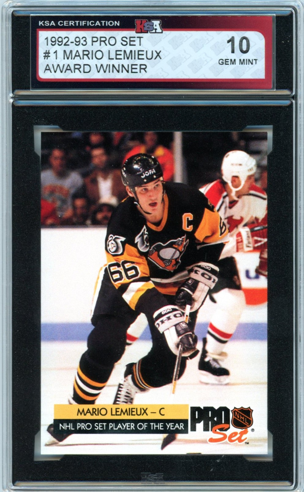 1992/93 Pro Set Mario Lemieux Award Winner #1 Graded Hockey Card KSA 10