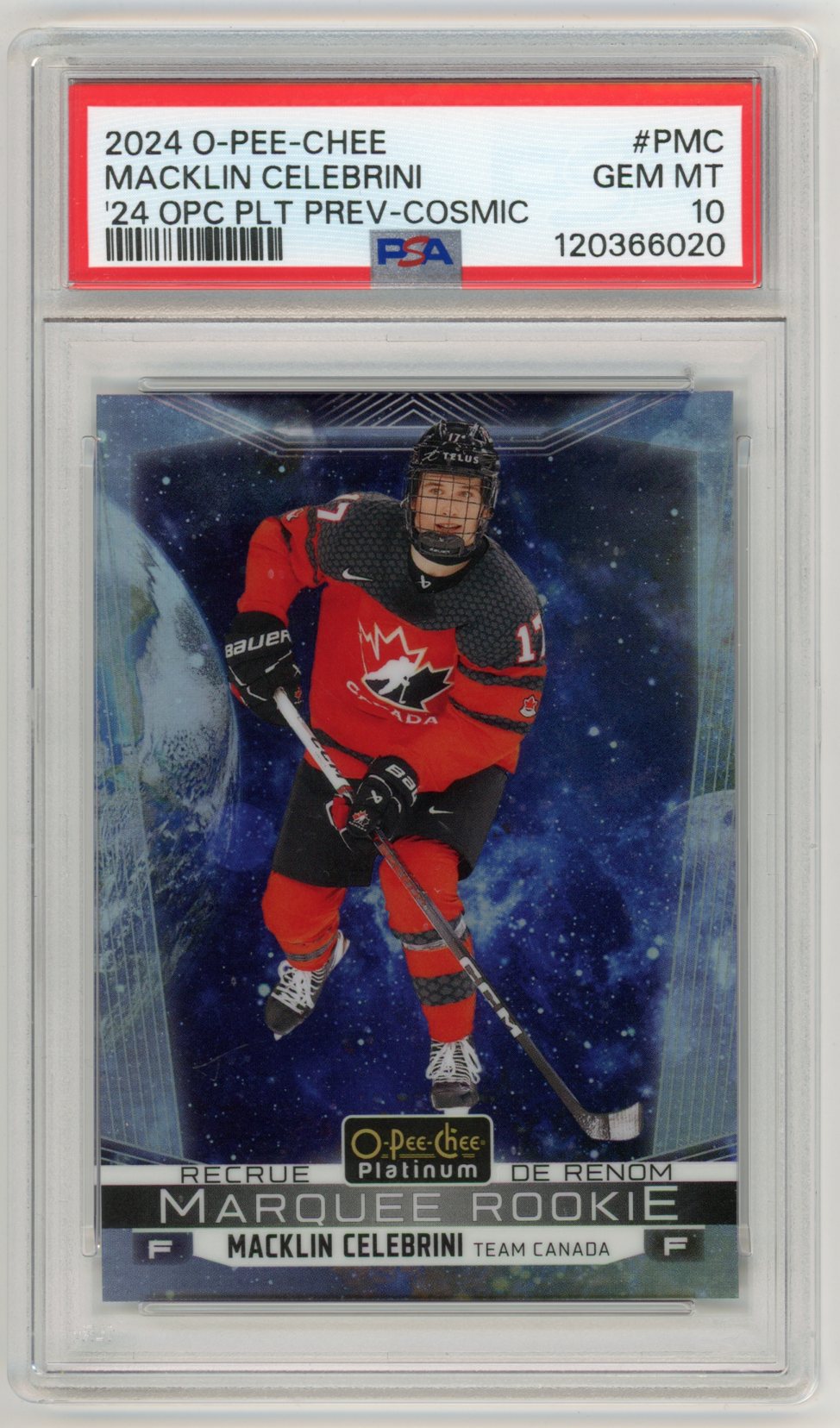 2024 OPC O-Pee-Chee Platinum Macklin Celebrini Cosmic Graded Rookie Card PSA 10 /65 POP 6