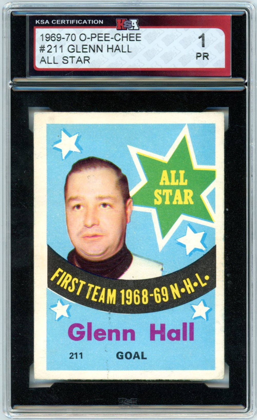 1969/70 OPC O-Pee-Chee Glenn Hall All Star #211 Graded Hockey Card KSA 1