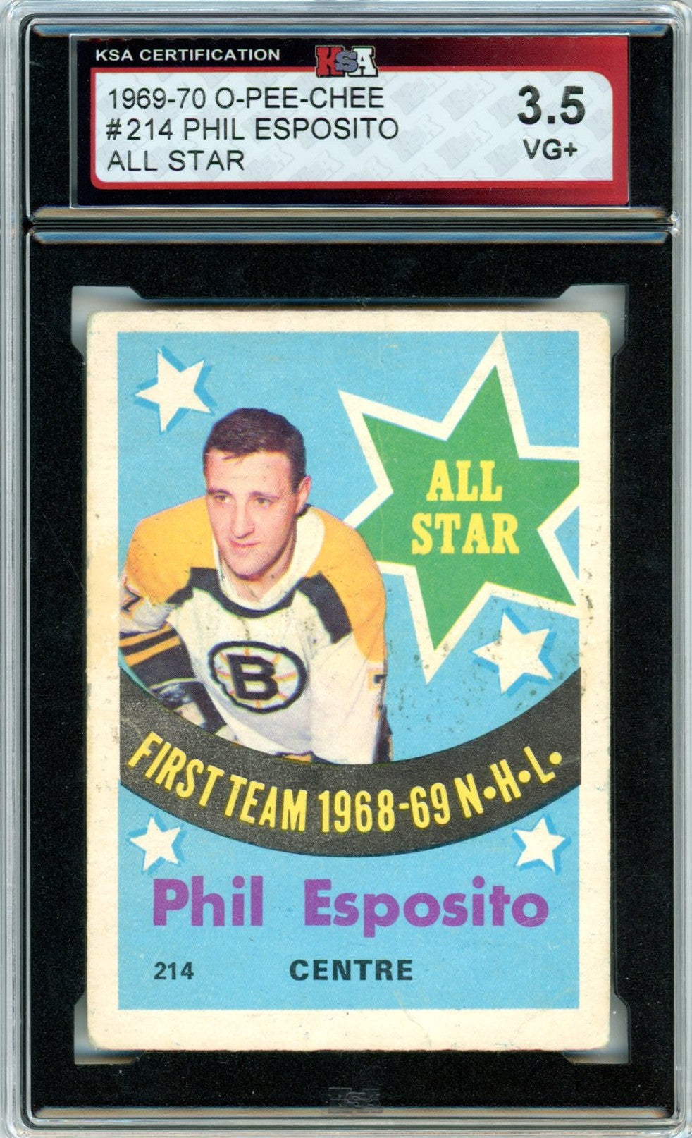 1969/70 OPC O-Pee-Chee Phil Esposito All Star #214 Graded Hockey Card KSA 3.5