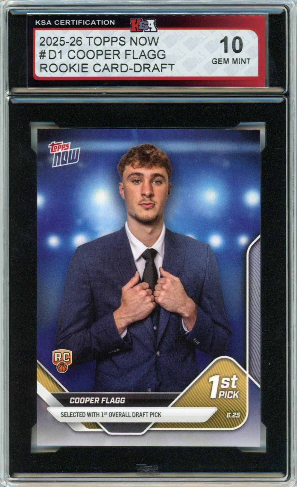 2025/26 Topps Now Cooper Flagg Draft Graded Rookie Card #D1 KSA 10 Gem Mint
