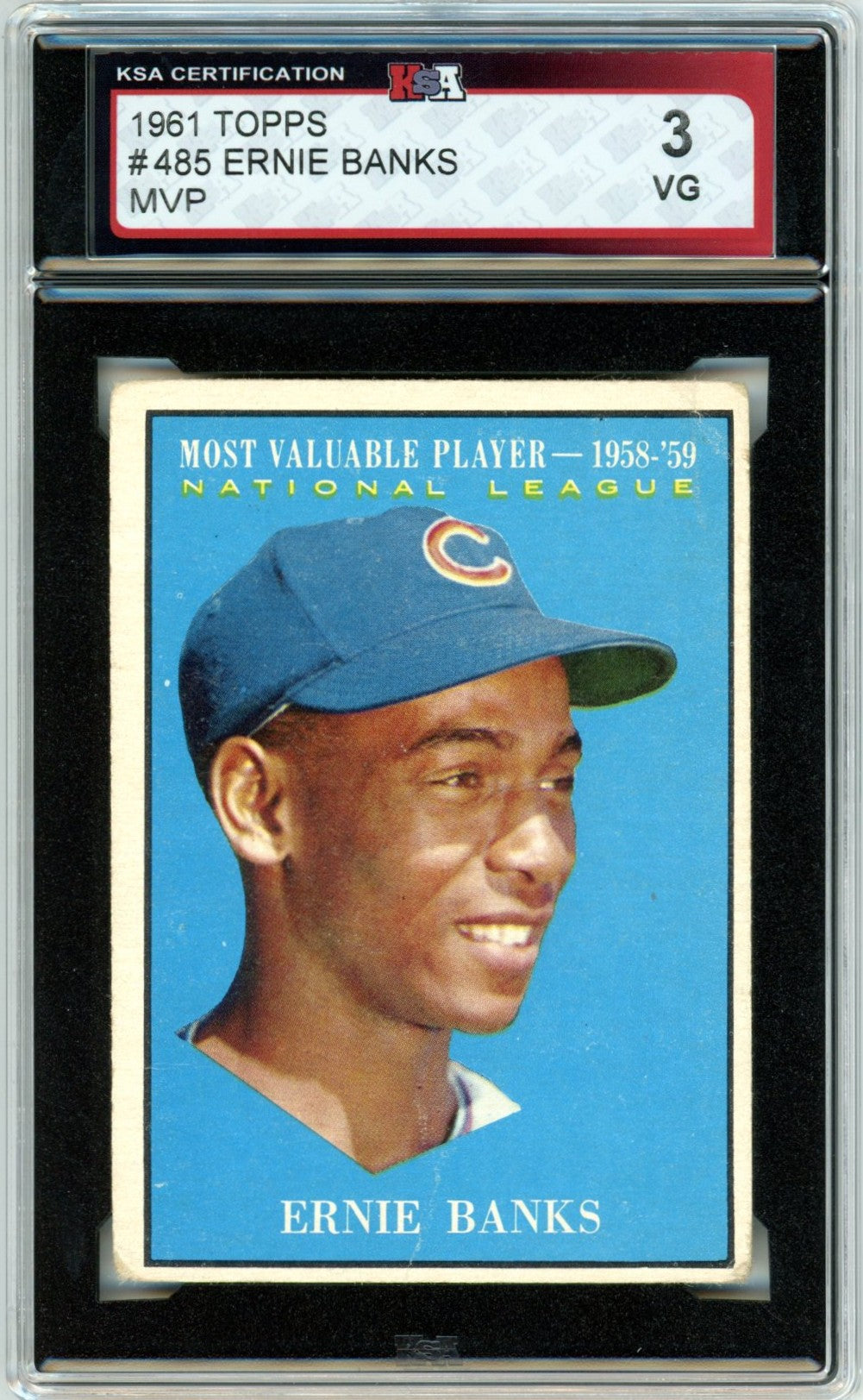 1961 Topps Ernie Banks MVP #485 Graded Baseball Card KSA 3
