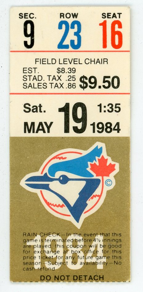 Blue Jays Vintage Ticket Stub Exhibition Stadium (Toronto, 1984)