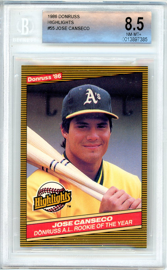 1986 Donruss Highlights Jose Canseco Graded Rookie Card #55 BGS 8.5