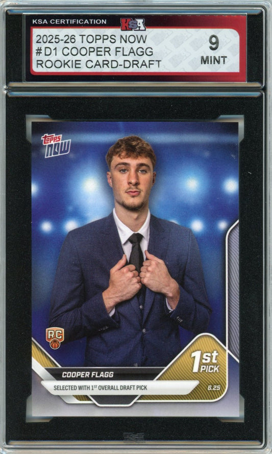 2025/26 Topps Now Cooper Flagg Draft #D1 Graded Rookie Card KSA 9