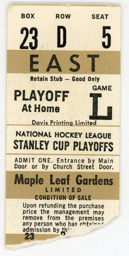 Maple Leafs NHL Stanley Cup Playoffs Vintage Ticket Stub Maple Leaf Gardens (Toronto, 1970s/80s)