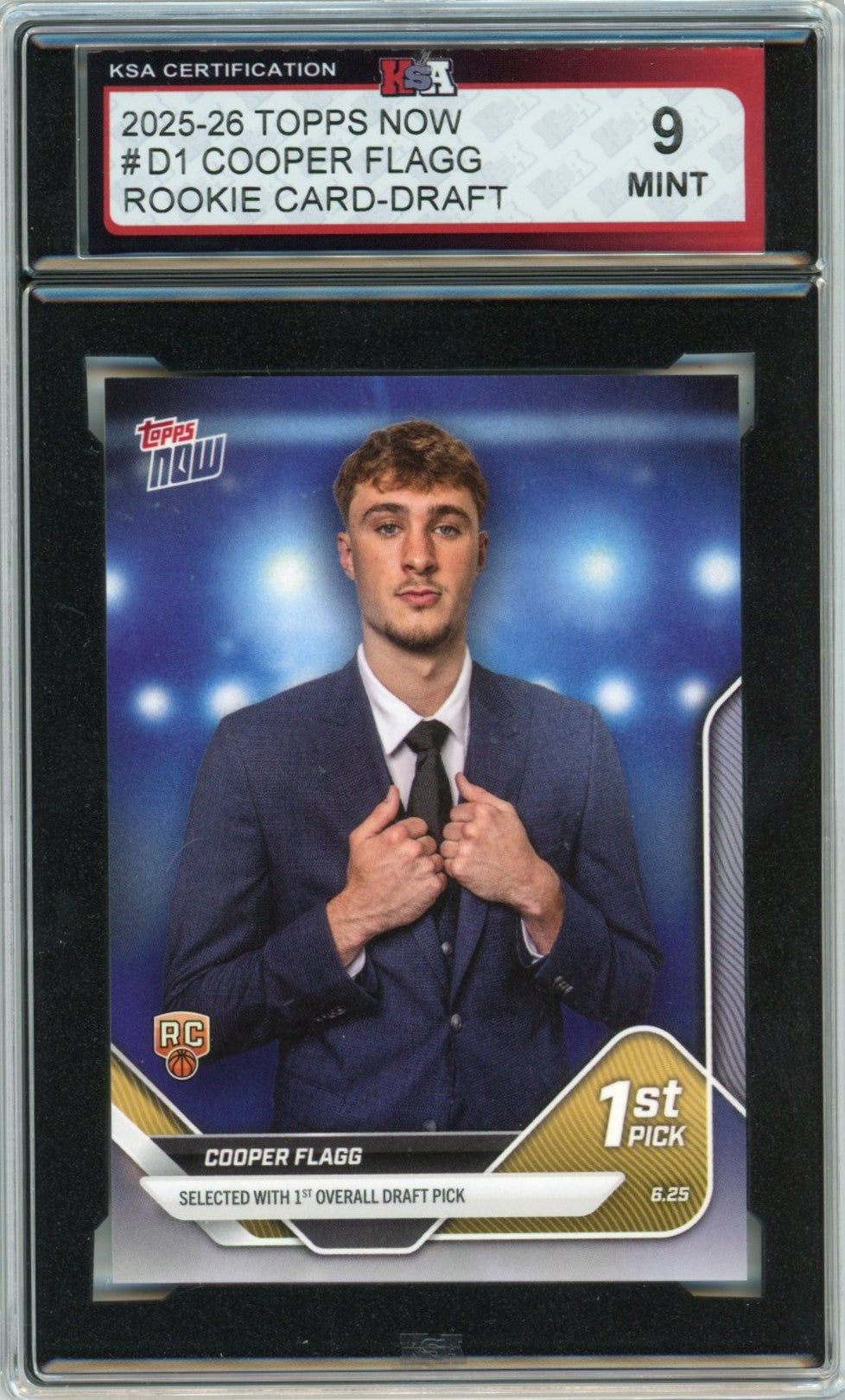2025/26 Topps Now Cooper Flagg Draft Graded Rookie Card KSA 9