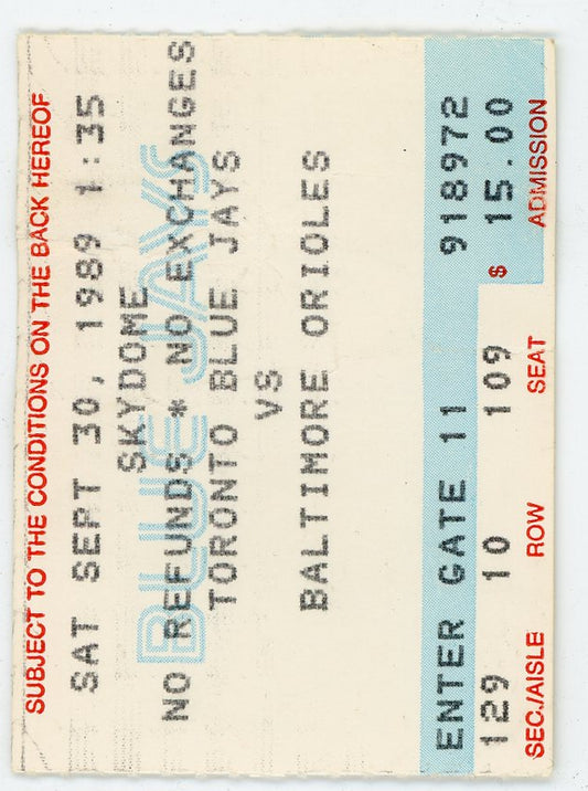 Blue Jays Vs. Baltimore Orioles Vintage Ticket Stub Skydome (Toronto, 1989)