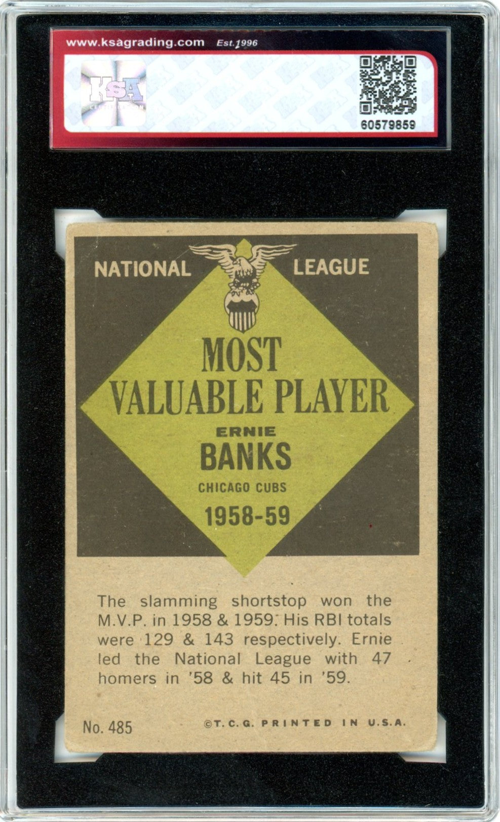 1961 Topps Ernie Banks MVP #485 Graded Baseball Card KSA 3