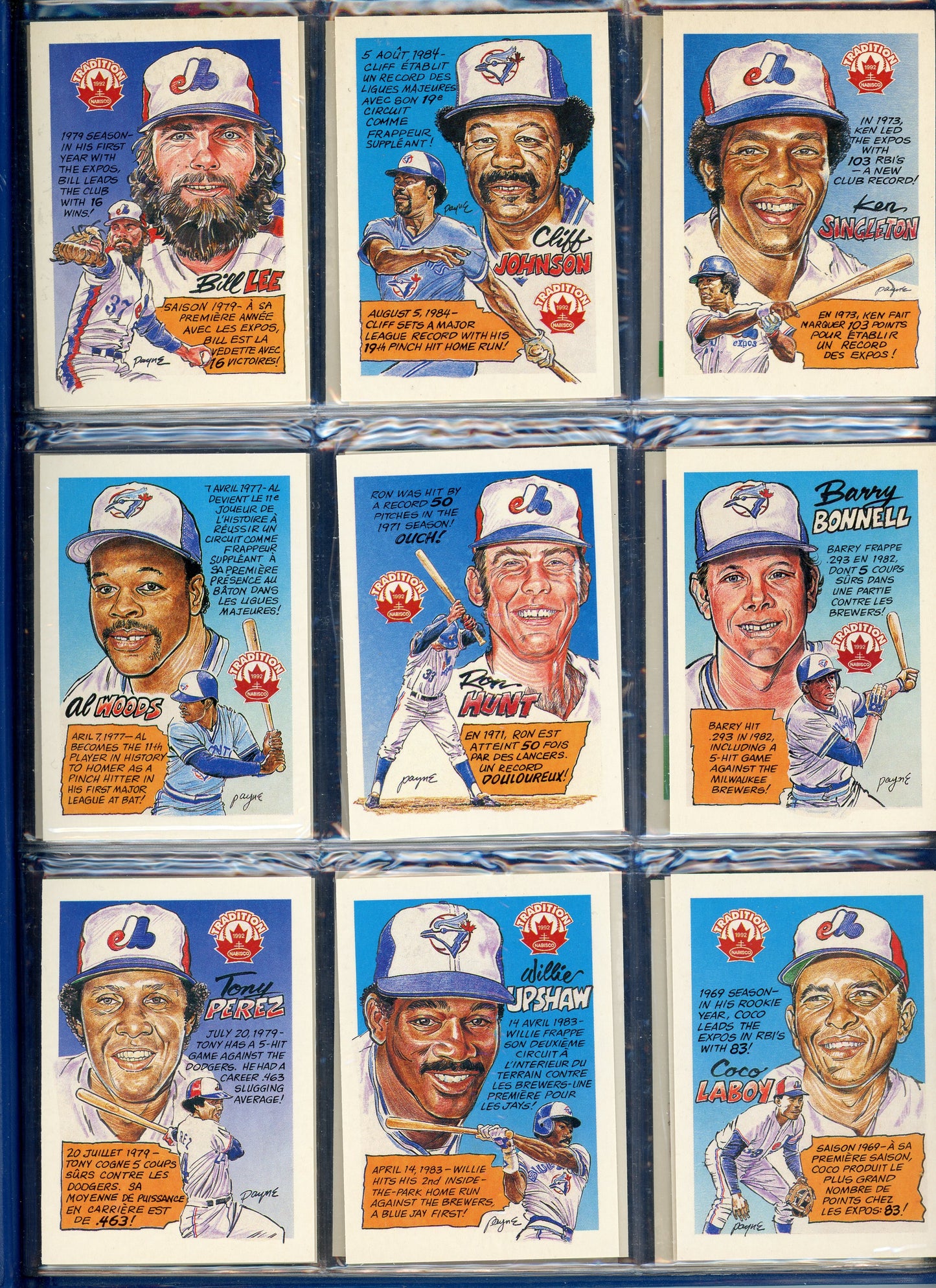 1992 Nabisco Canada Tradition Montreal Expos Toronto Blue Jays Baseball Complete Set in Branded Binder (36 Cards)