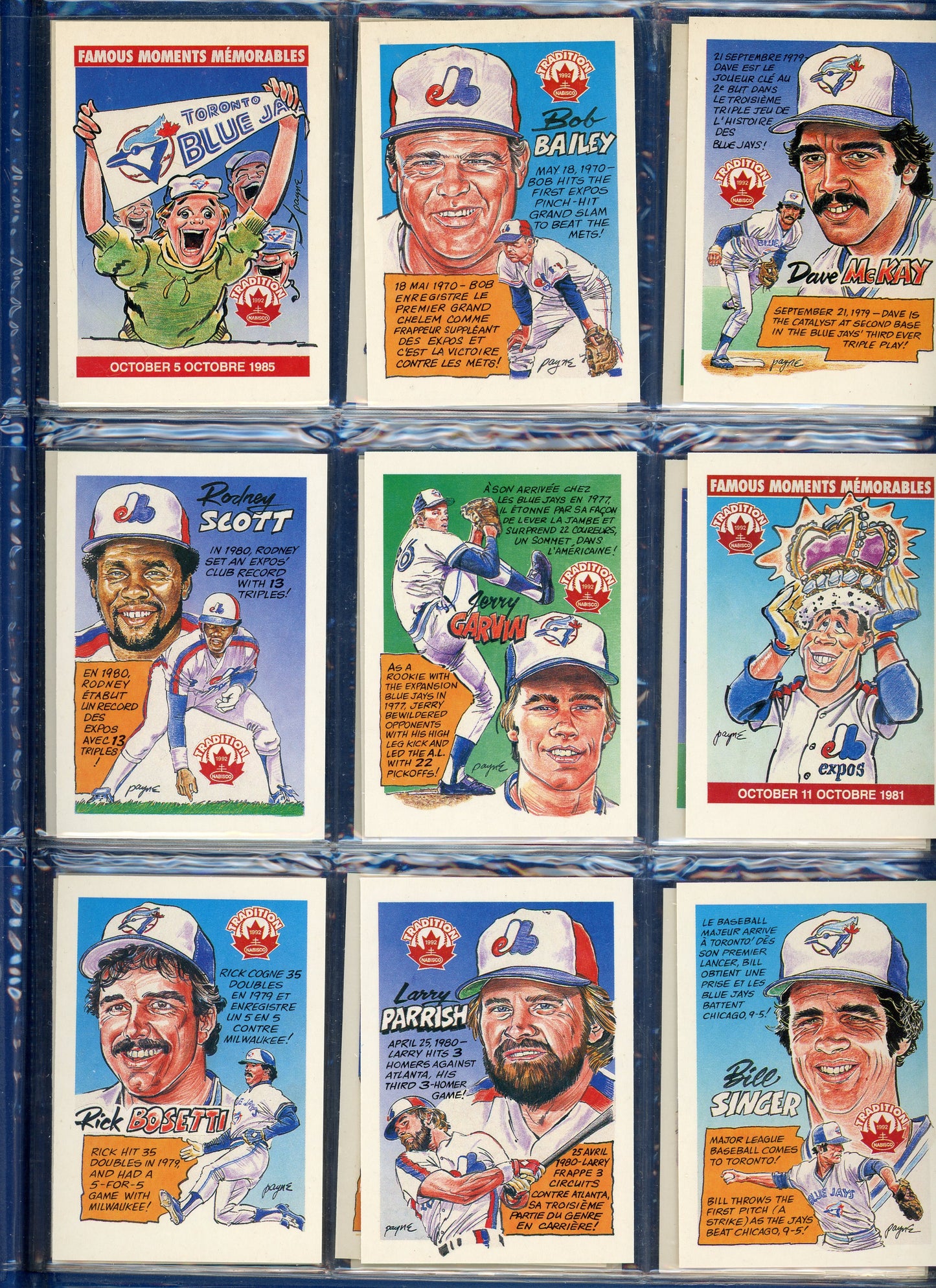 1992 Nabisco Canada Tradition Montreal Expos Toronto Blue Jays Baseball Complete Set in Branded Binder (36 Cards)