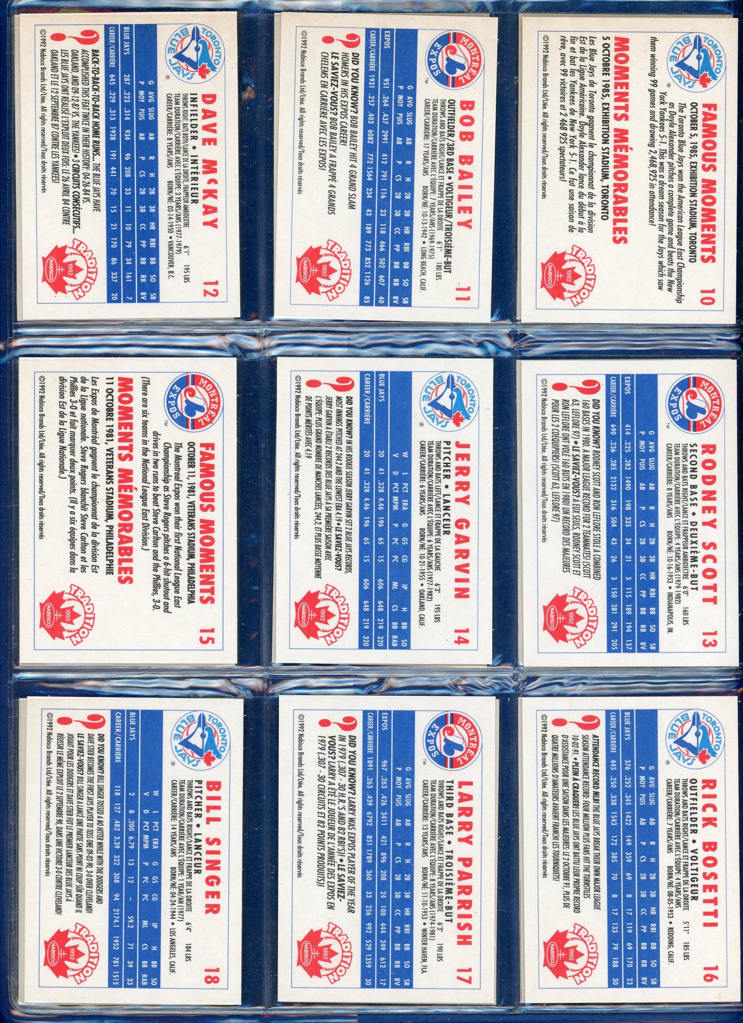 1992 Nabisco Canada Tradition Montreal Expos Toronto Blue Jays Baseball Complete Set in Branded Binder (36 Cards)