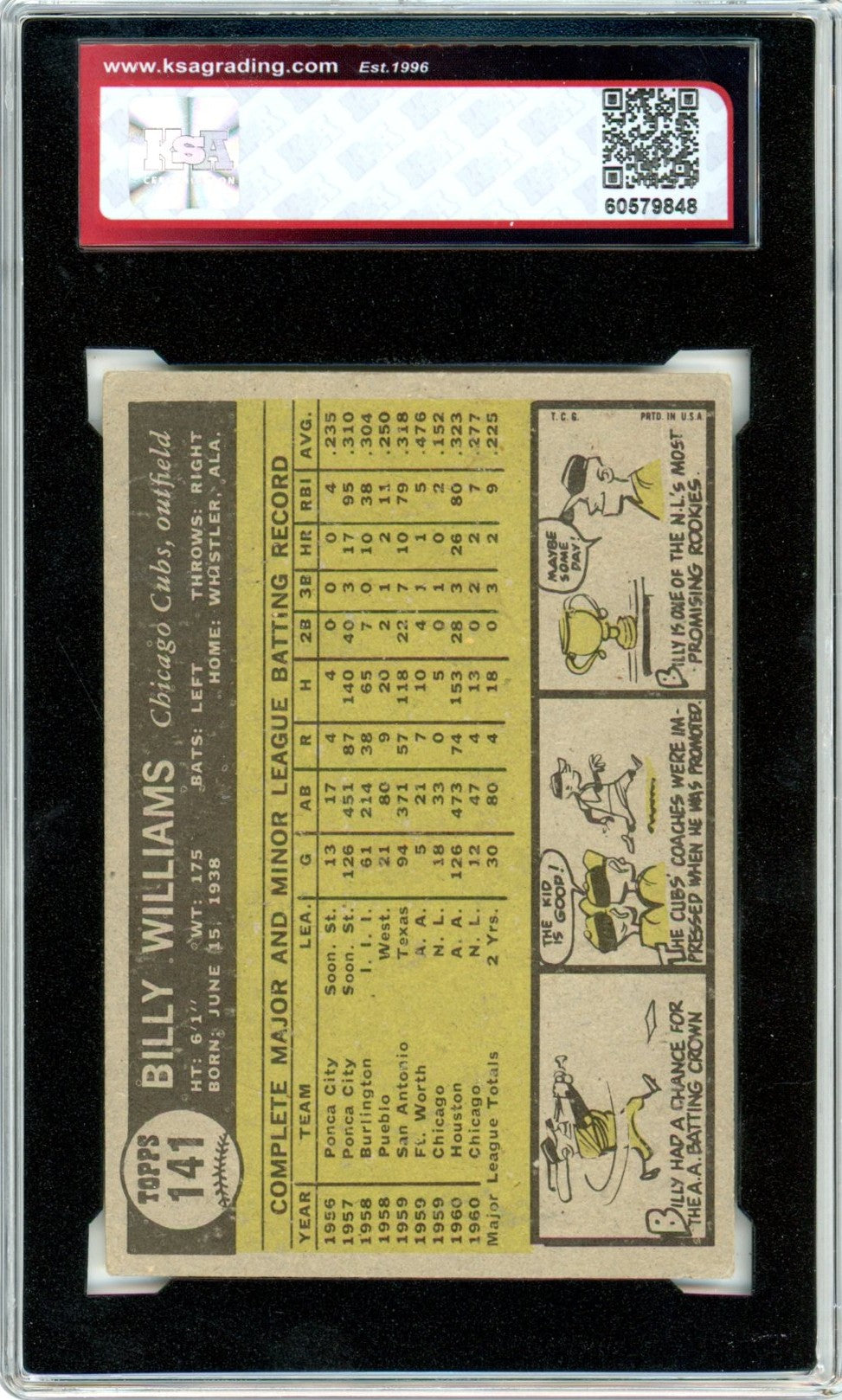 1961 Topps Billy Williams #141 Graded Rookie Card KSA 3.5