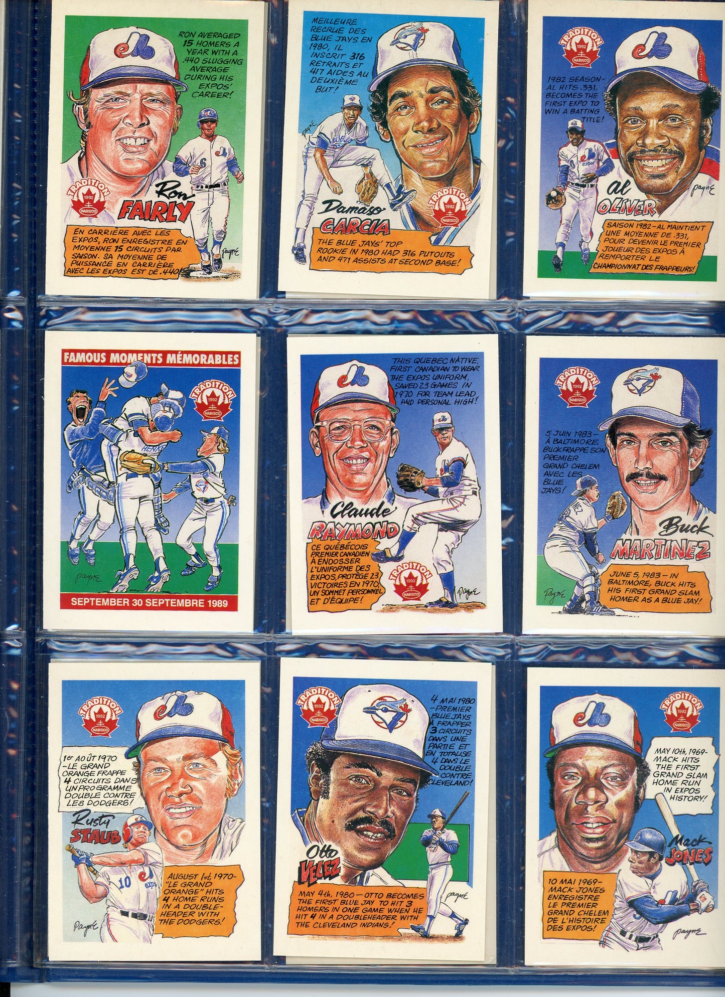 1992 Nabisco Canada Tradition Montreal Expos Toronto Blue Jays Baseball Complete Set in Branded Binder (36 Cards)