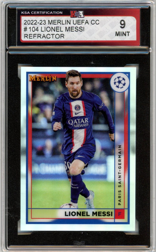 2022/23 Merlin UEFA CC Lionel Messi Refractor Graded Soccer Card KSA 9