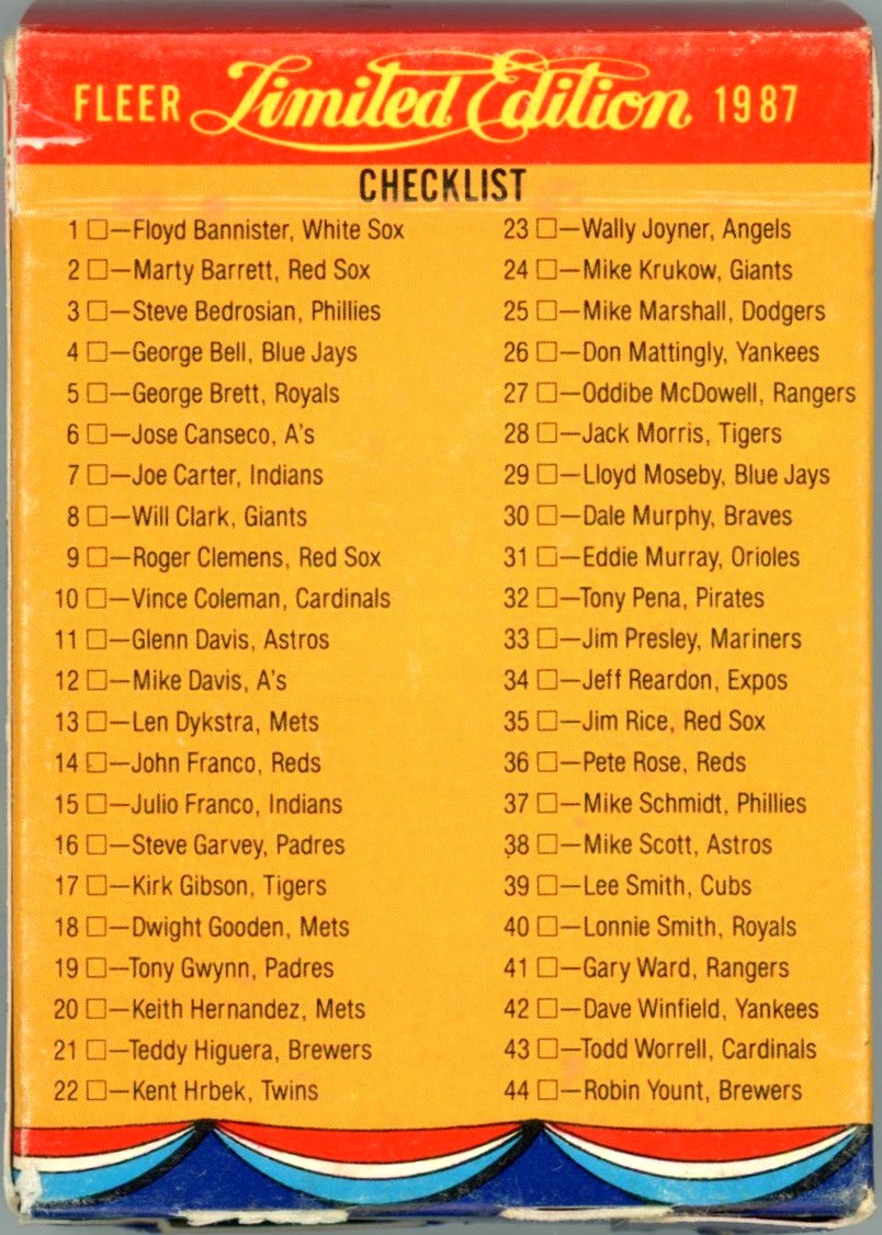 1987 Fleer MLB Baseball Superstars Trading Card Set (44 Cards) Opened