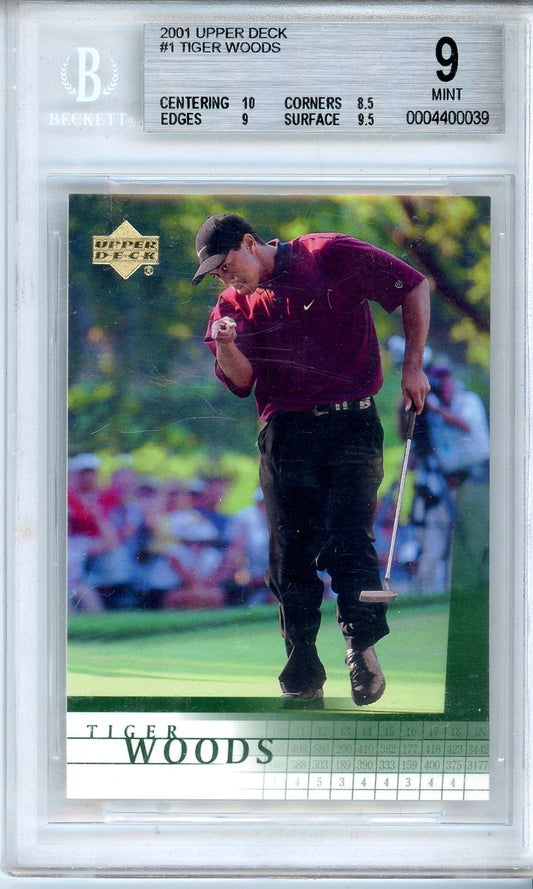 2001 Upper Deck Tiger Woods Graded Golf Rookie Card #1 BGS 9