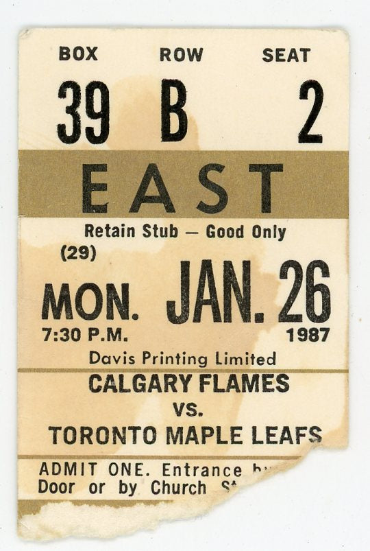 Maple Leafs Vs. Calgary Flames Vintage Ticket Stub Maple Leaf Gardens (Toronto, 1987)